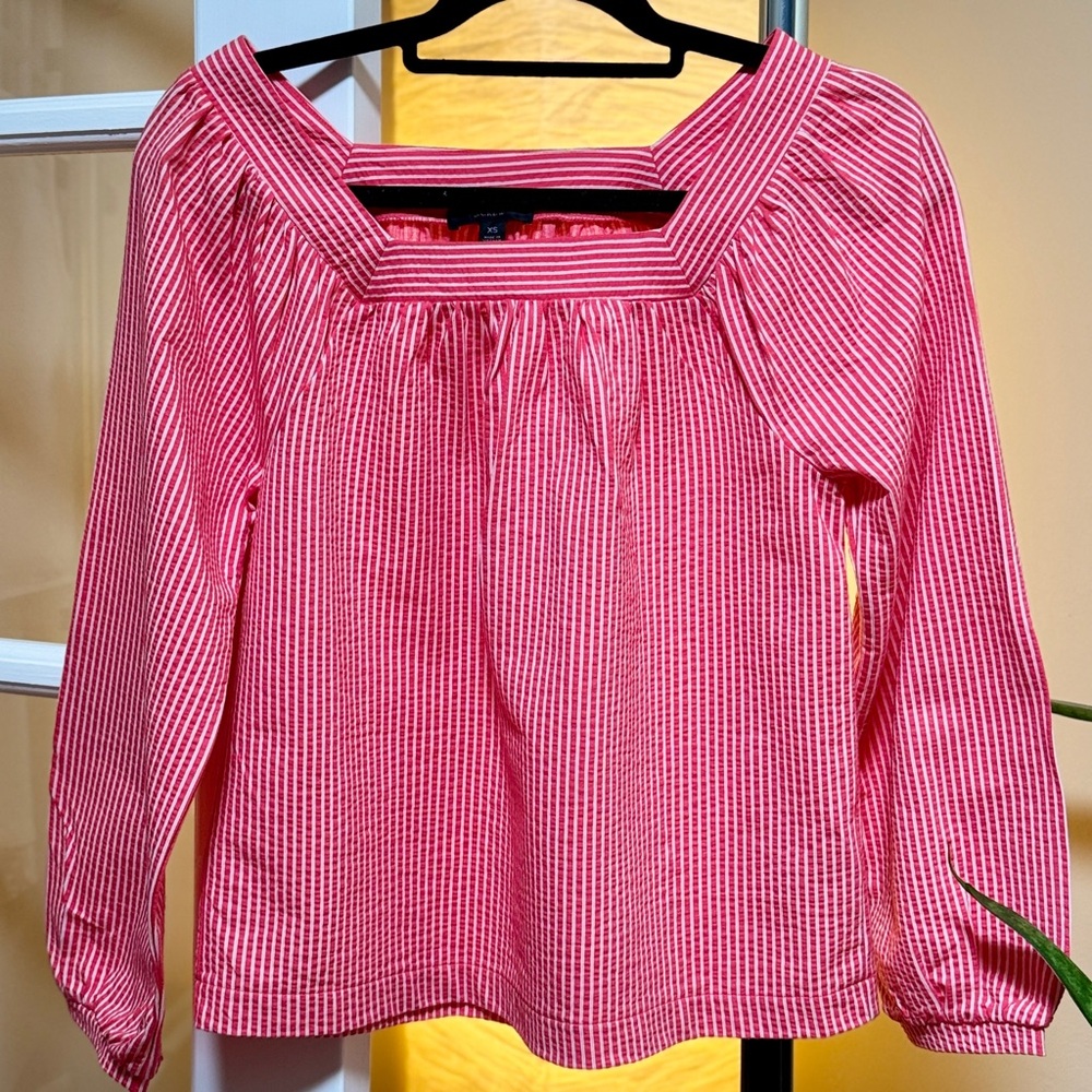 J. Crew Seersucker Red Striped Blouse